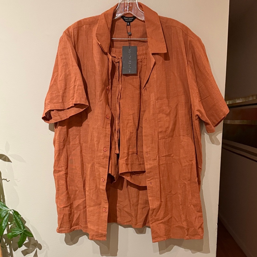 Men's Burnt Orange Short Sleeve Shirt Jacket